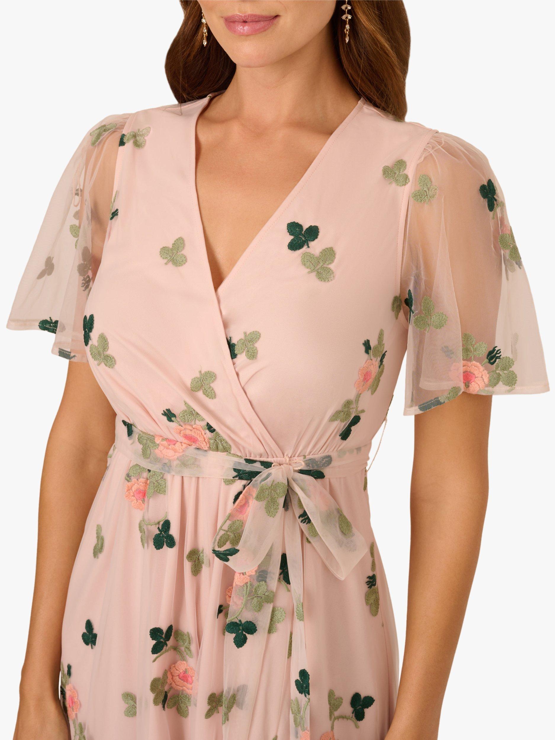 Product image 4 of 6, which shows Adrianna Papell Embroidered Flutter Sleeve Maxi Dress, Blush/Multi, XS