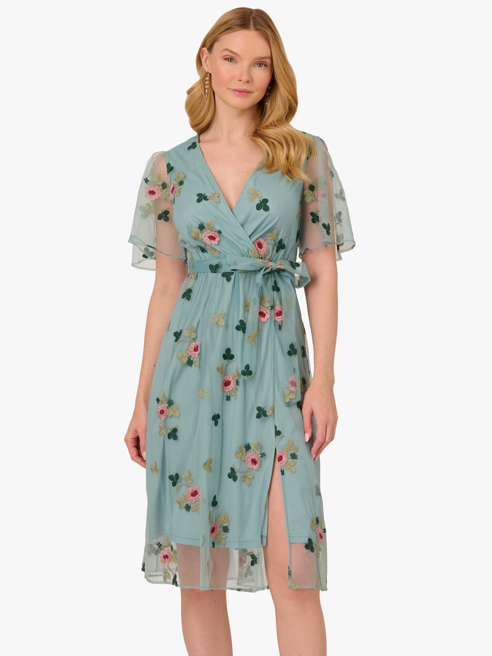Product image 1 of 7, which shows Adrianna Papell Floral Embroidered Mesh Dress, Slate/Multi, L