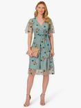 Adrianna Papell Floral Embroidered Mesh Dress, Slate/Multi