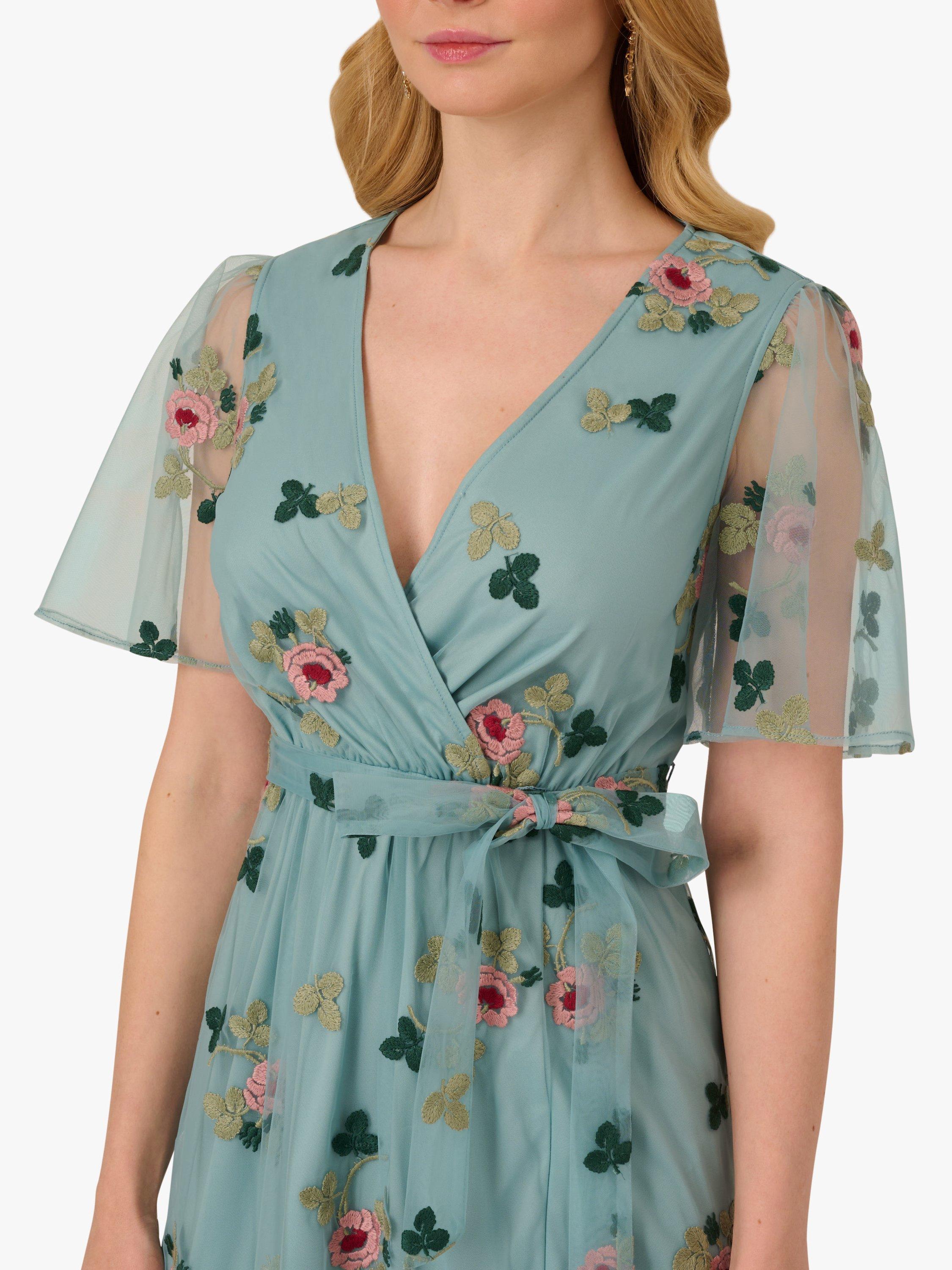 Product image 5 of 7, which shows Adrianna Papell Floral Embroidered Mesh Dress, Slate/Multi, L