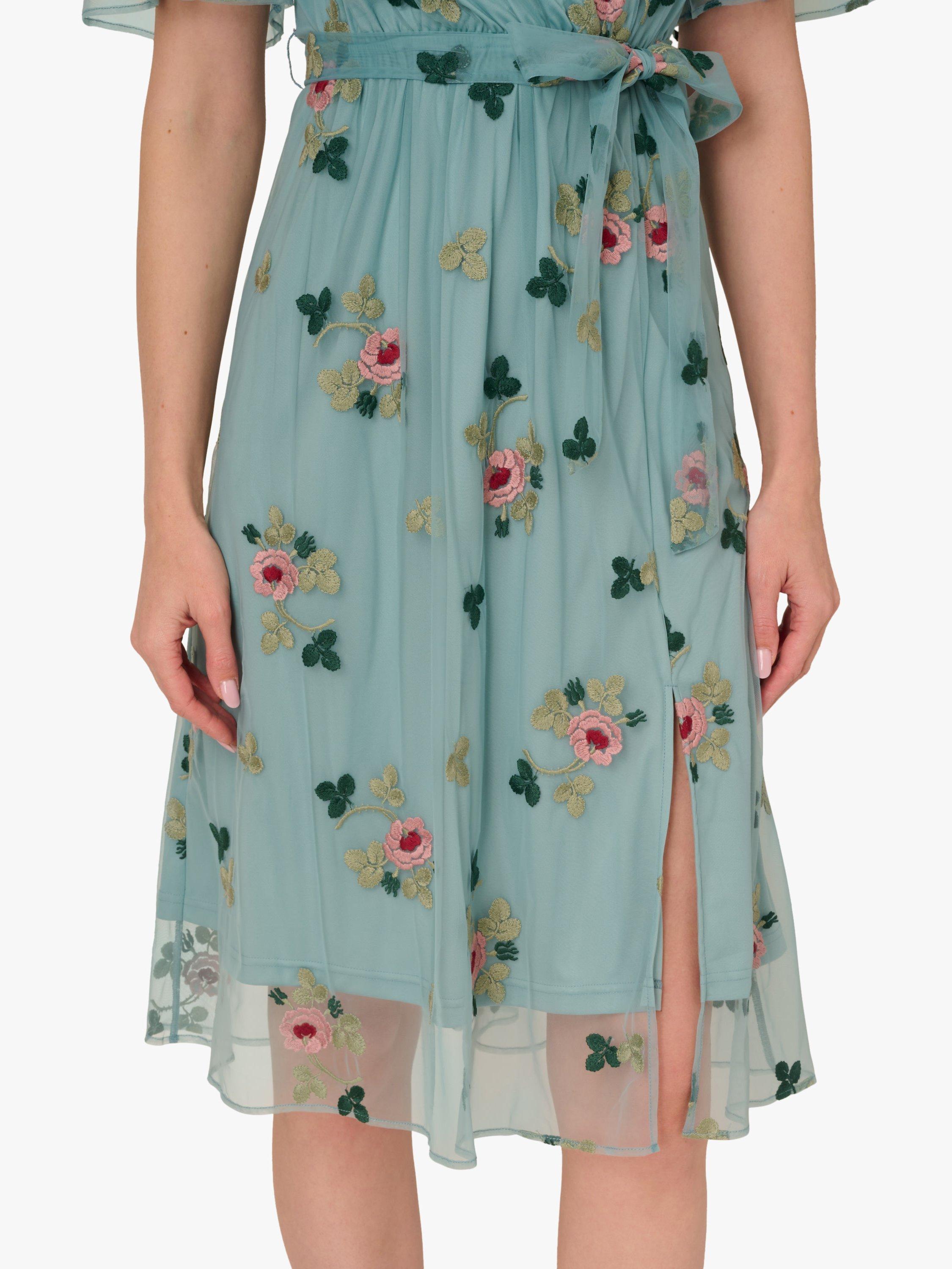 Product image 6 of 7, which shows Adrianna Papell Floral Embroidered Mesh Dress, Slate/Multi, L