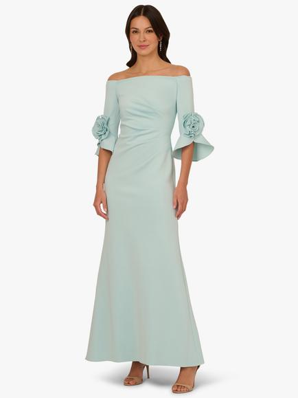 Adrianna Papell Rosette Scuba Crepe Dress, Aqua, Aqua