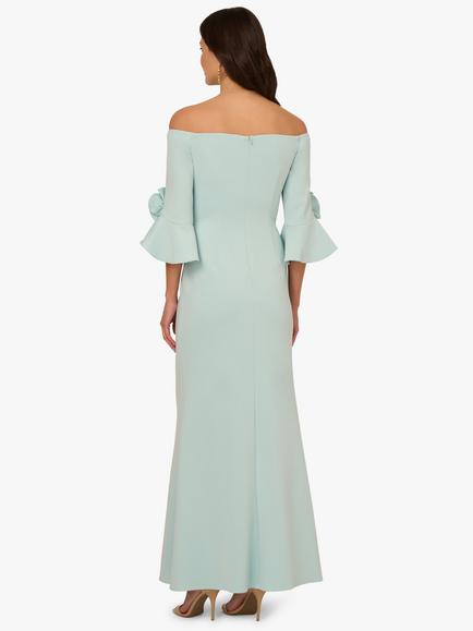 Adrianna Papell Rosette Scuba Crepe Dress, Aqua - view 2, Aqua