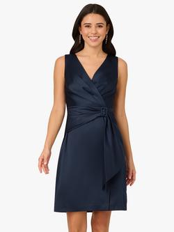 Adrianna Papell Satin Crepe Drape Dress, Dark Navy