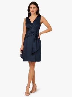 Adrianna Papell Satin Crepe Drape Dress - view 2, Dark Navy