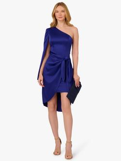 Adrianna Papell Side Knot Draped Dress, Dark Blue - view 2, Dark Blue