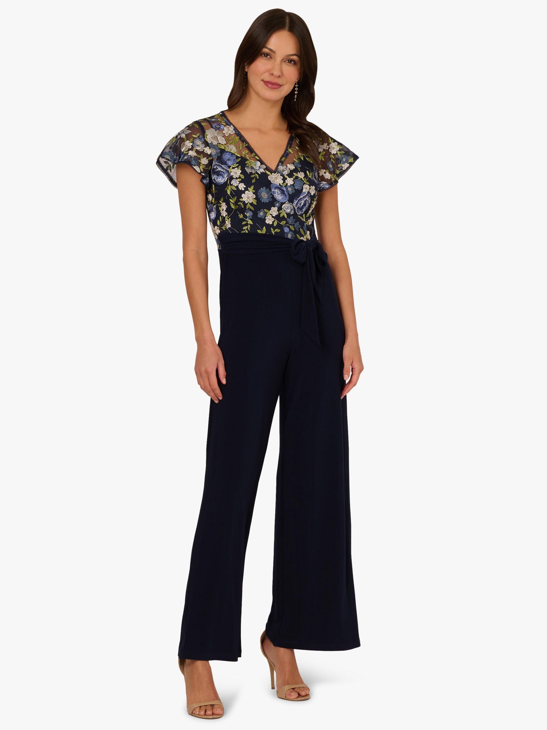 Product image 1 of 6, which shows Adrianna Papell Floral Embroidered Jumpsuit, Navy/Multi, 6