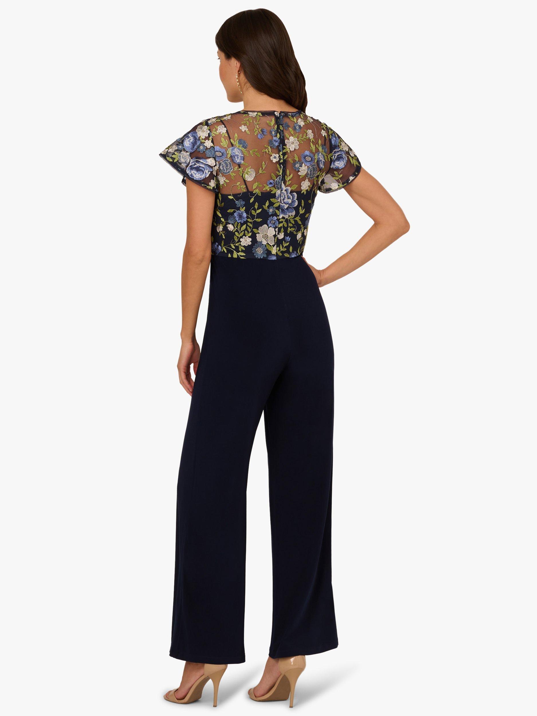 Product image 2 of 6, which shows Adrianna Papell Floral Embroidered Jumpsuit, Navy/Multi, 6