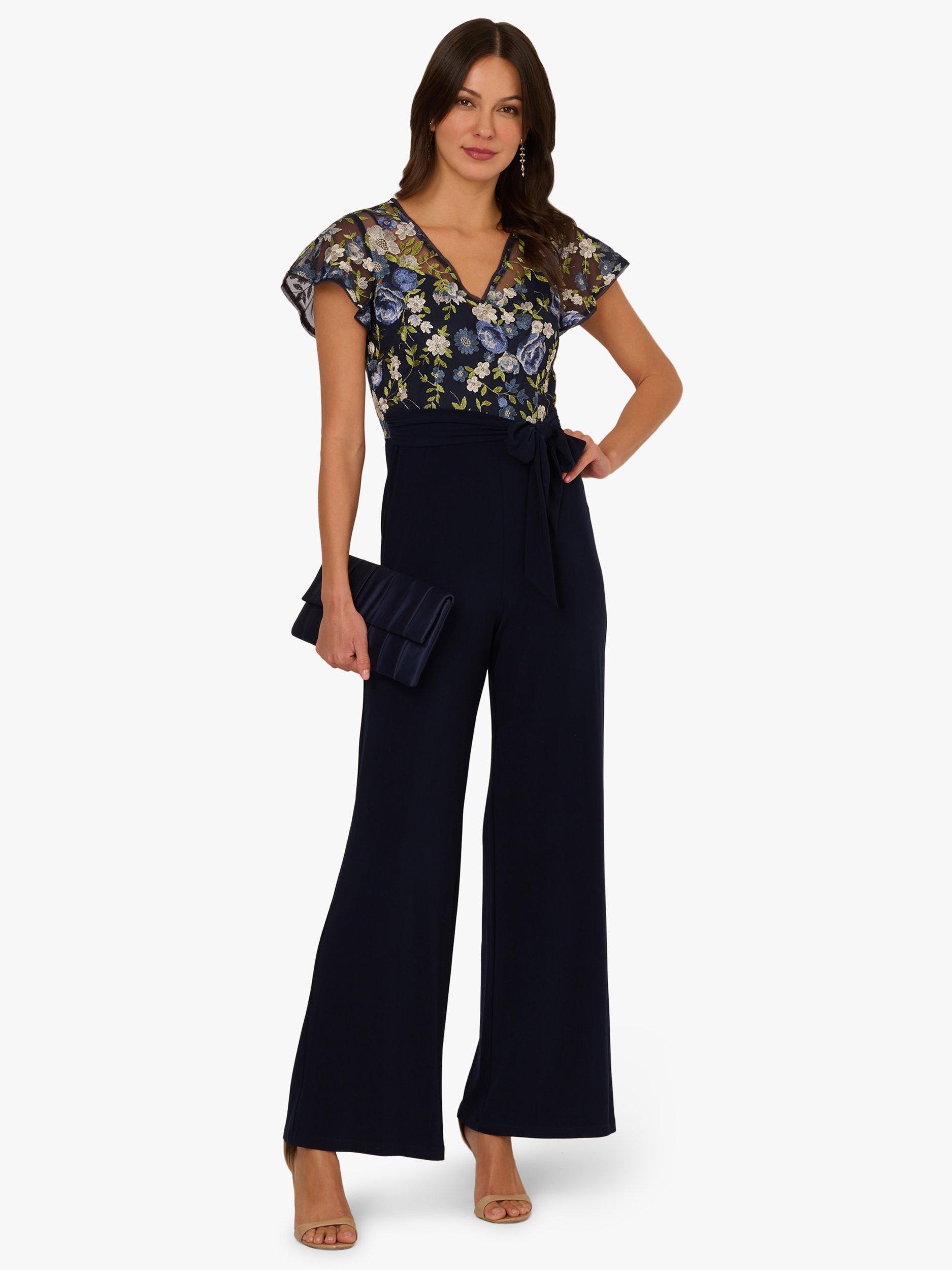 Product image 3 of 6, which shows Adrianna Papell Floral Embroidered Jumpsuit, Navy/Multi, 6