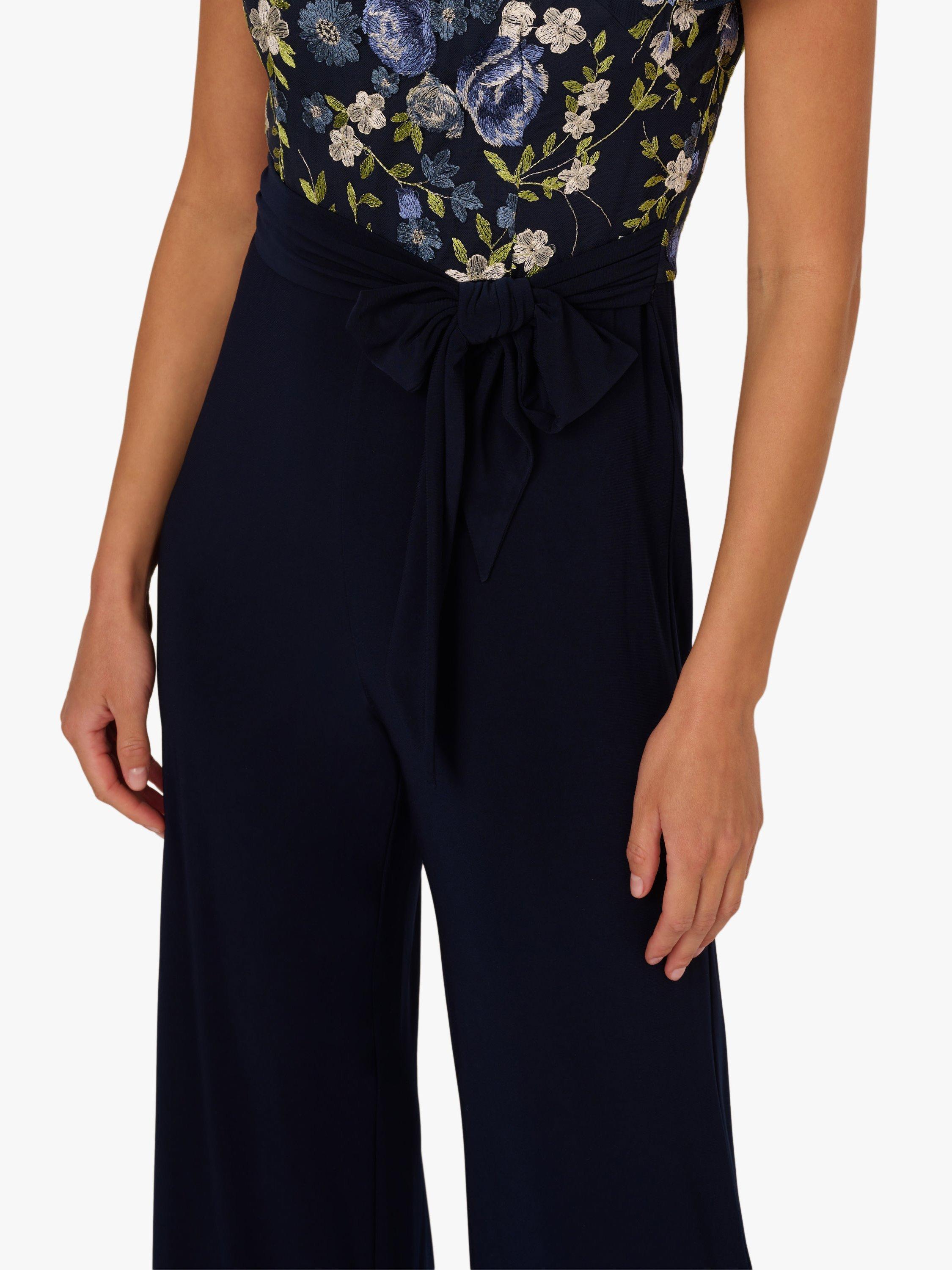 Product image 5 of 6, which shows Adrianna Papell Floral Embroidered Jumpsuit, Navy/Multi, 6