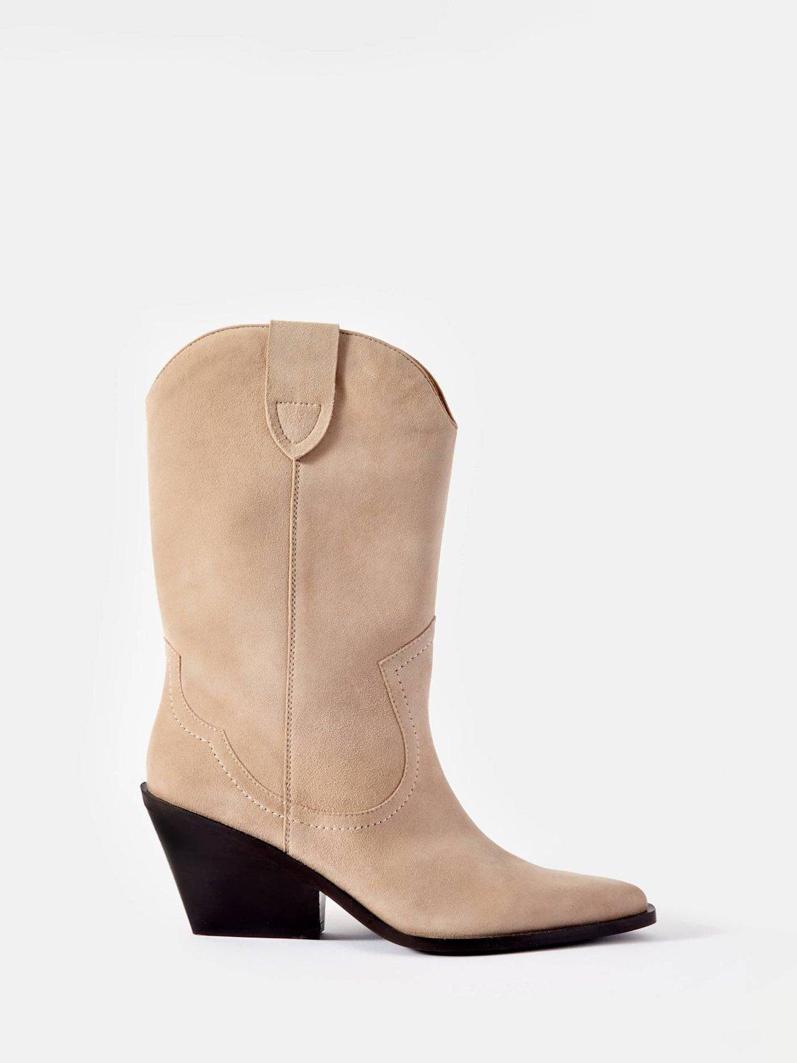 Product image 1 of 5, which shows Mint Velvet Annie Suede Cowboy Boots, Natural, 5