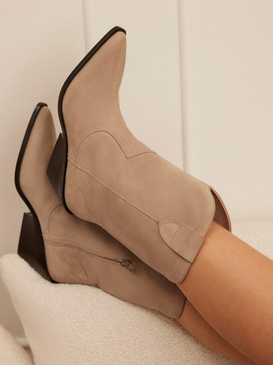 Product image 5 of 5, which shows Mint Velvet Annie Suede Cowboy Boots, Natural, 5