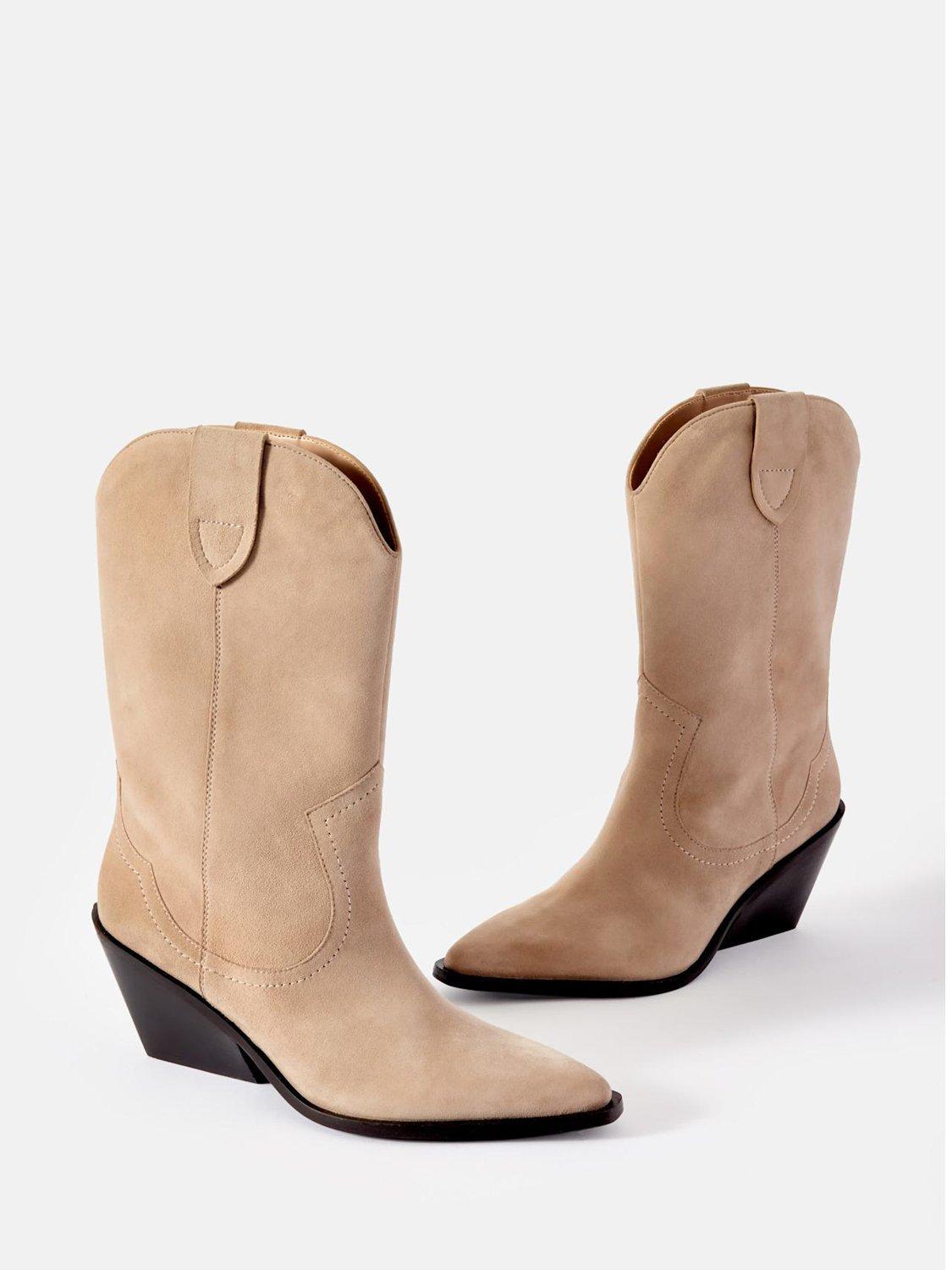 Product image 2 of 5, which shows Mint Velvet Annie Suede Cowboy Boots, Natural, 5