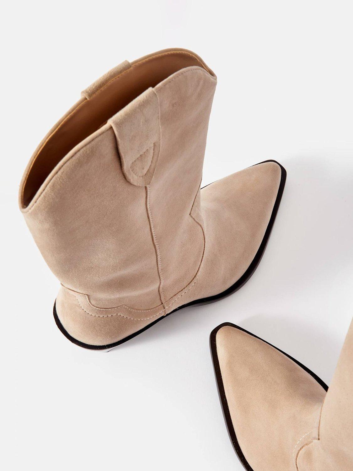 Product image 3 of 5, which shows Mint Velvet Annie Suede Cowboy Boots, Natural, 5
