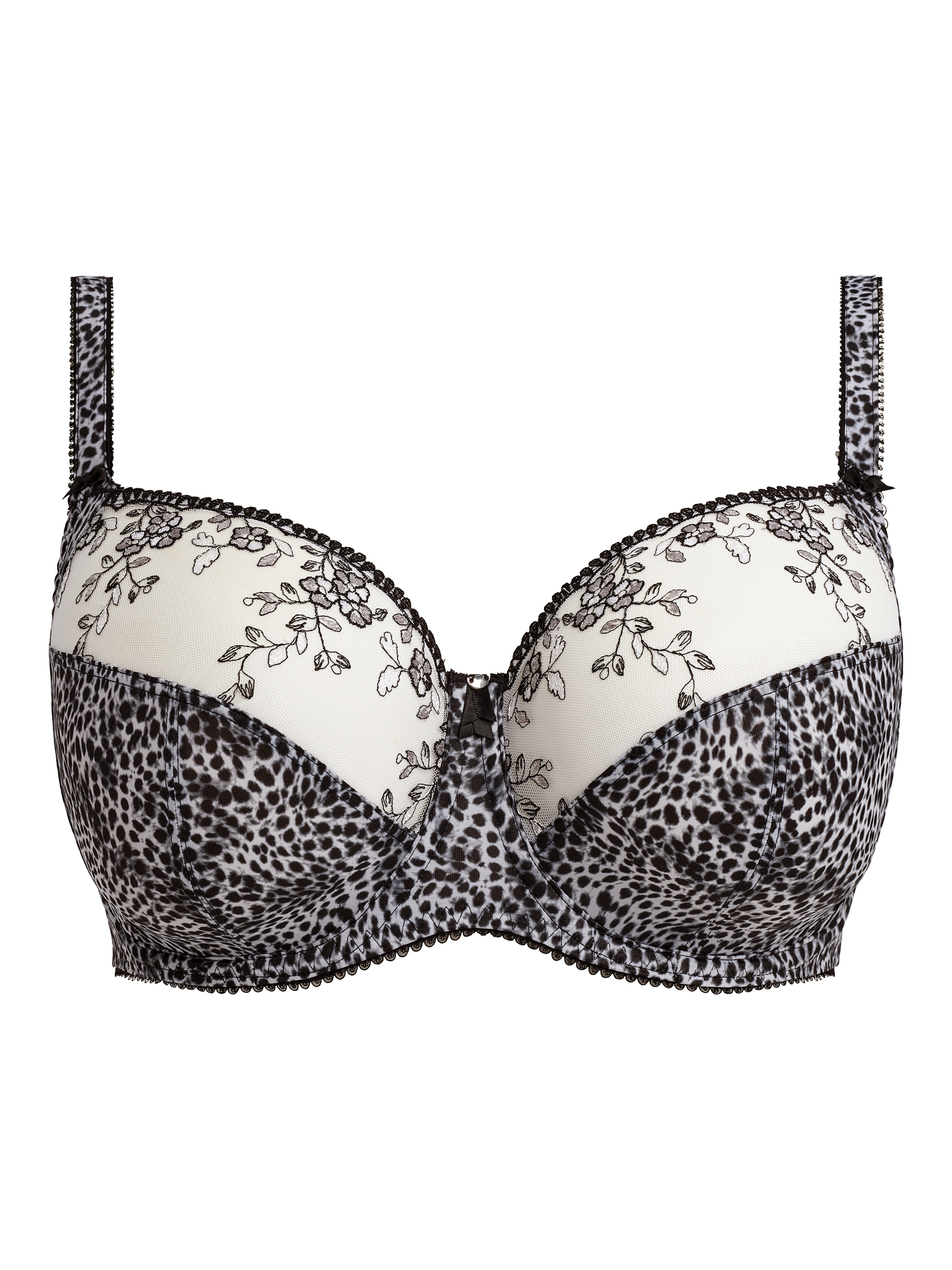 Product image 6 of 6, which shows Fantasie Lindsey Leopard Print Embroidered Underwire Bra, Monochrome, 32DD