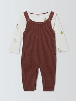 John Lewis Baby Knitted Dungarees and Long Sleeve Top Set, White, White