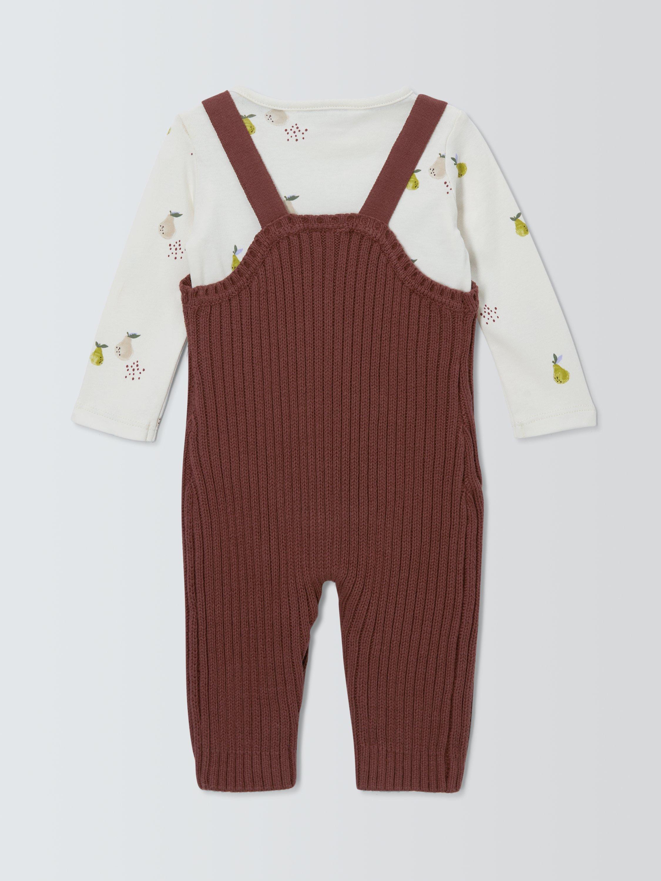 Product image 2 of 3, which shows John Lewis Baby Knitted Dungarees and Long Sleeve Top Set, White, Newborn