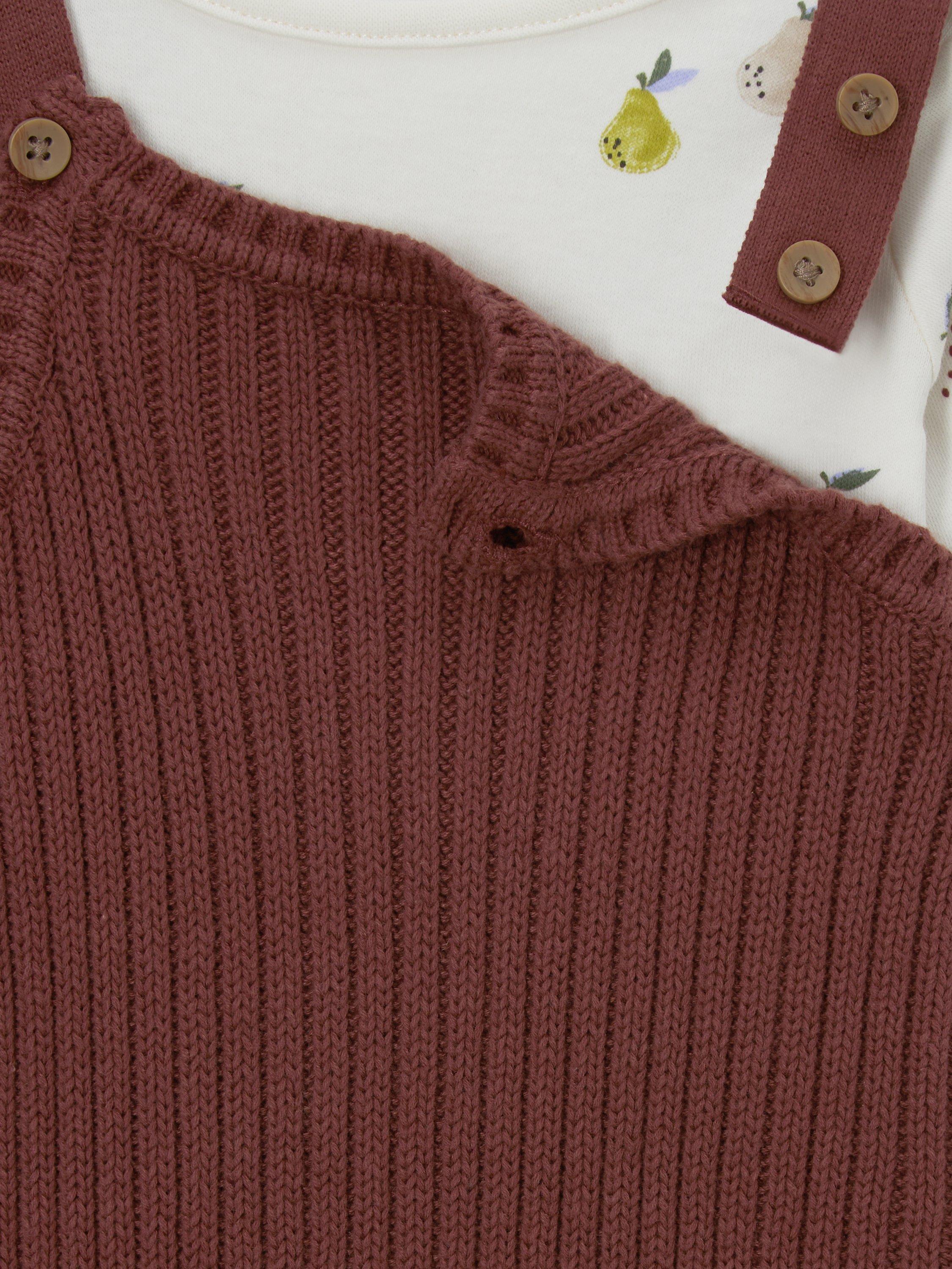 Product image 3 of 3, which shows John Lewis Baby Knitted Dungarees and Long Sleeve Top Set, White, Newborn