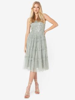 Maya Deluxe Embellished Tulle Cami Midi Dress, Green Lily, Green Lily