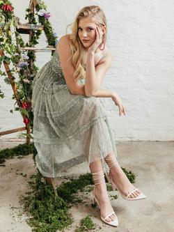 Maya Deluxe Embellished Tulle Cami Midi Dress, Green Lily - view 2, Green Lily