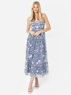 Maya Deluxe Floral Embroidered Midaxi Dress, Dusty Blue/Multi, Dusty Blue/Multi