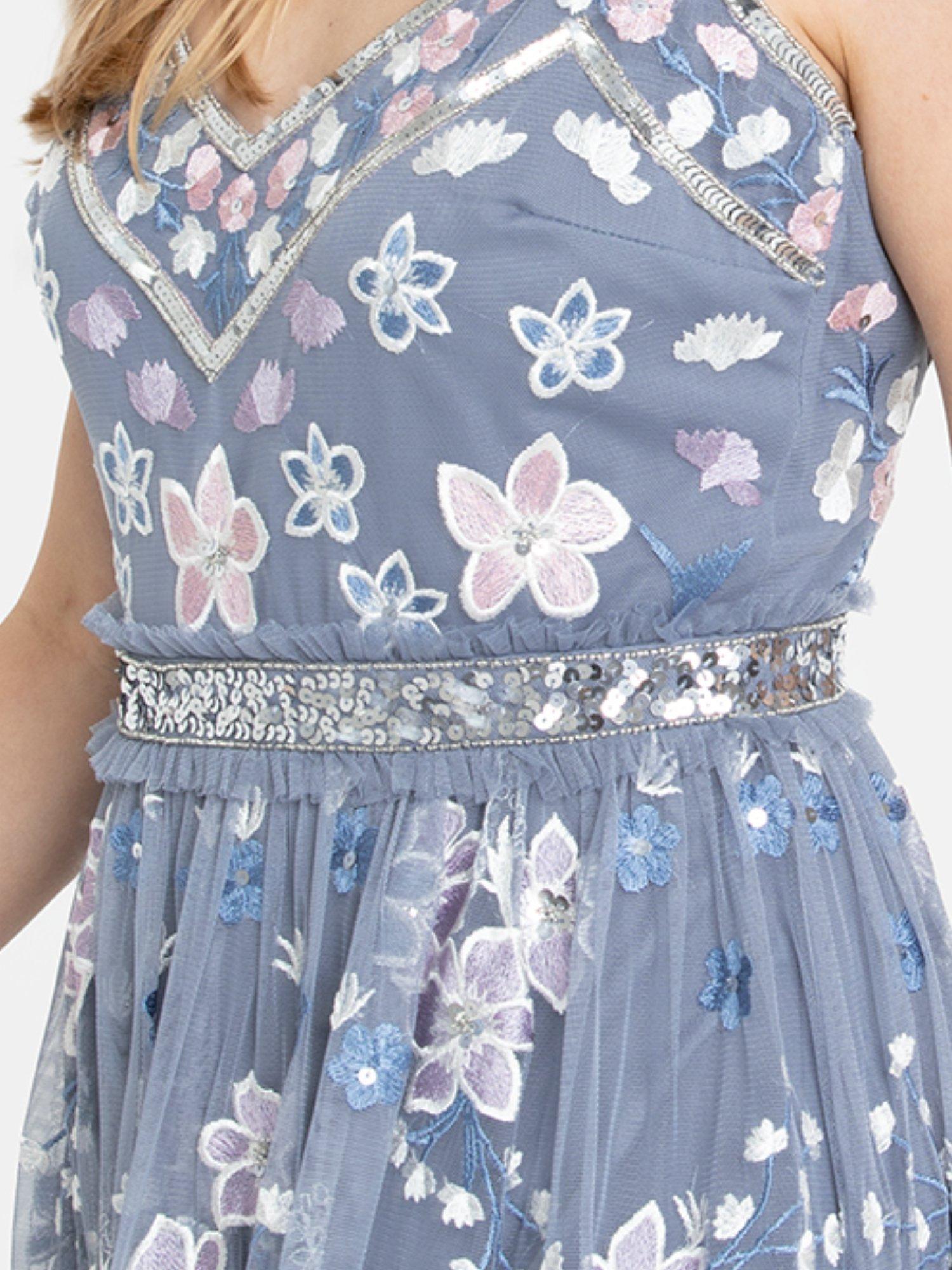 Product image 6 of 6, which shows Maya Deluxe Floral Embroidered Midaxi Dress, Dusty Blue/Multi, 6