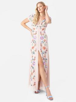 Maya Deluxe Floral Embroidered Maxi Tea Dress, Multi, Multi