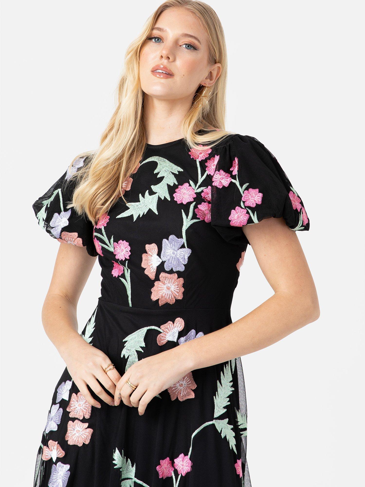 Product image 5 of 7, which shows Maya Deluxe Floral Embroidered Maxi Dress, Black/Multi, 6