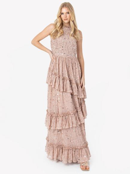 Maya Deluxe Embellished Halterneck Maxi Dress, Taupe Blush, Taupe Blush