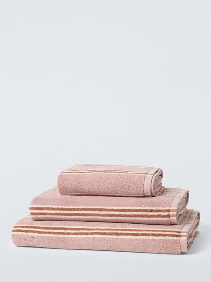 John Lewis Ambleside Stripe Towels, Deep Plaster