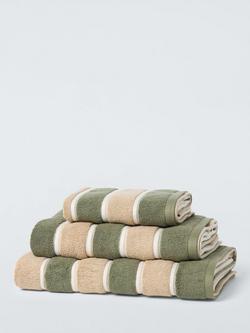 John Lewis Harvest Block Stripe Towels, Avocado/Camel