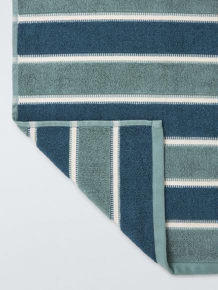 John Lewis Harvest Block Stripe Towels - view 2, Loch Blue/Sage