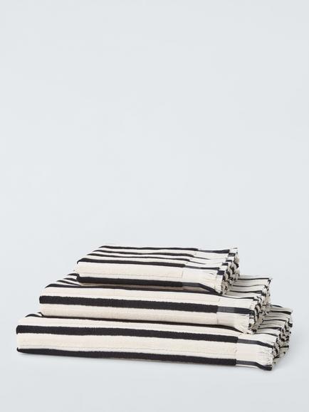 John Lewis Fringed Edge Stripe Towels, Black And Cream, Black And Cream