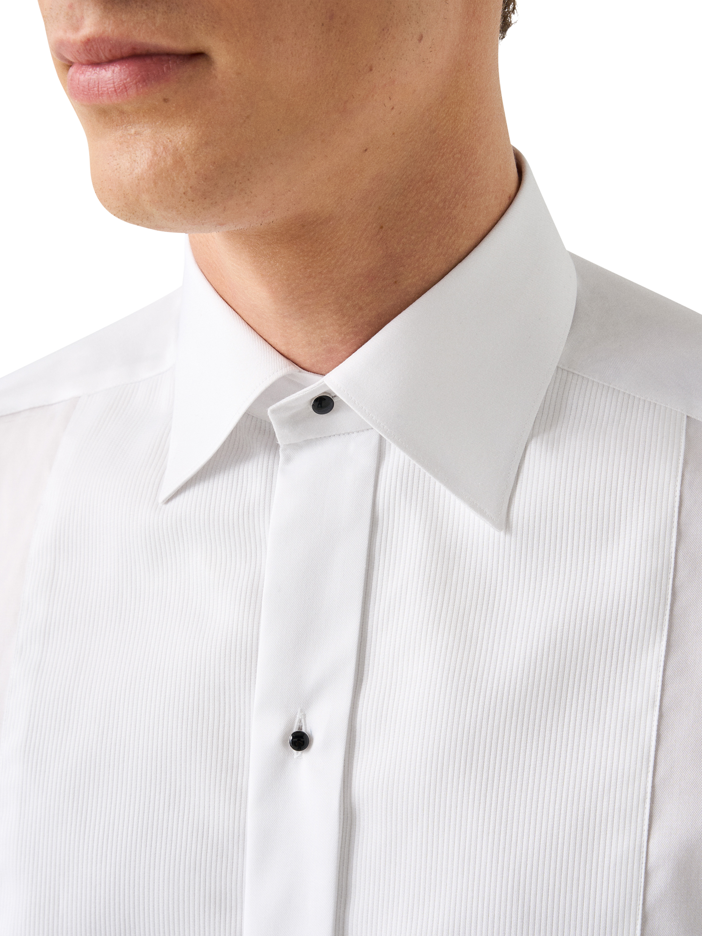 Product image 3 of 8, which shows Eton Cotton Slim Fit Bib Front Evening Shirt, White, 15