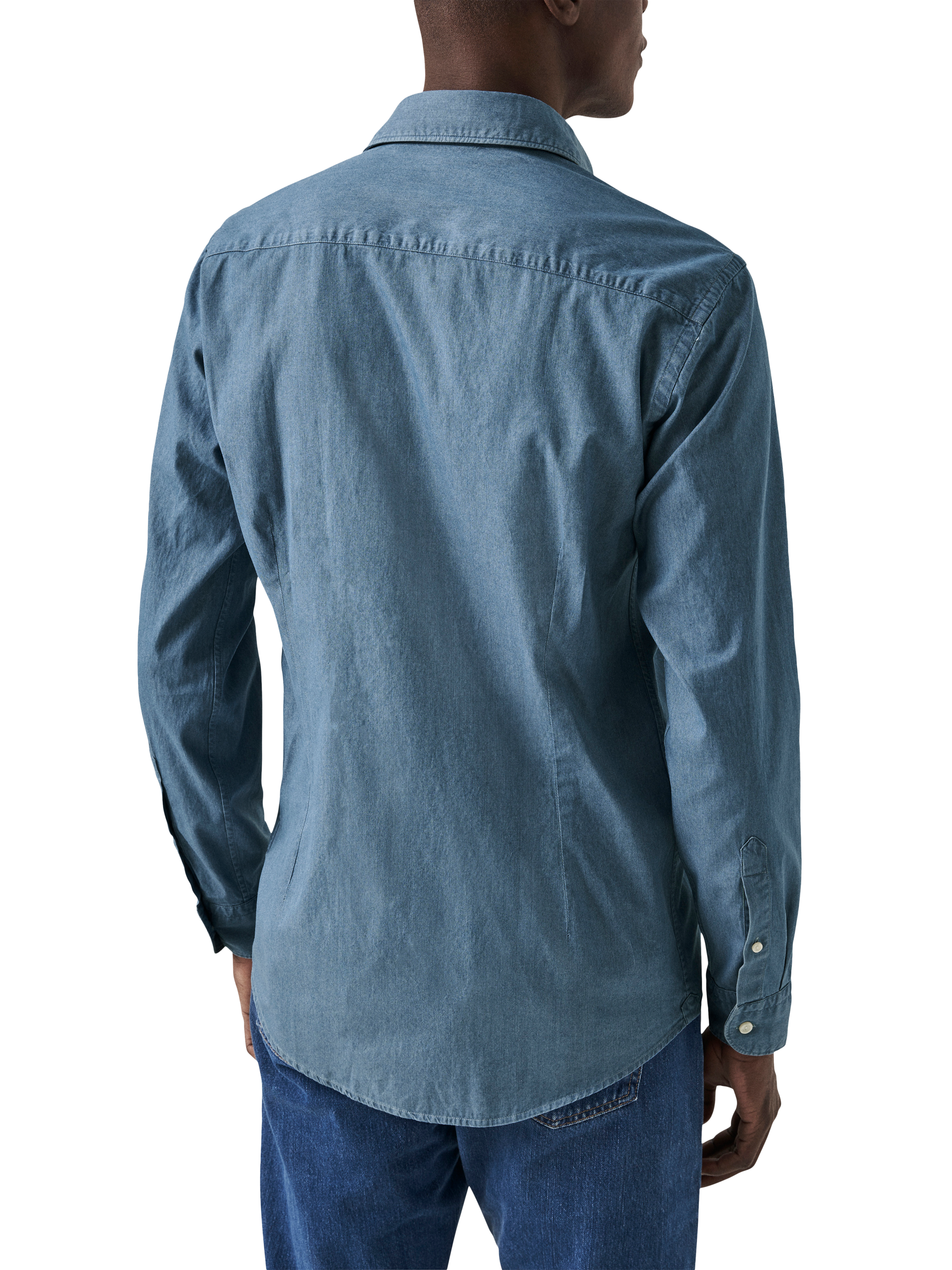 Product image 2 of 11, which shows Eton Cotton Slim Fit Denim Shirt, Blue, 14.5