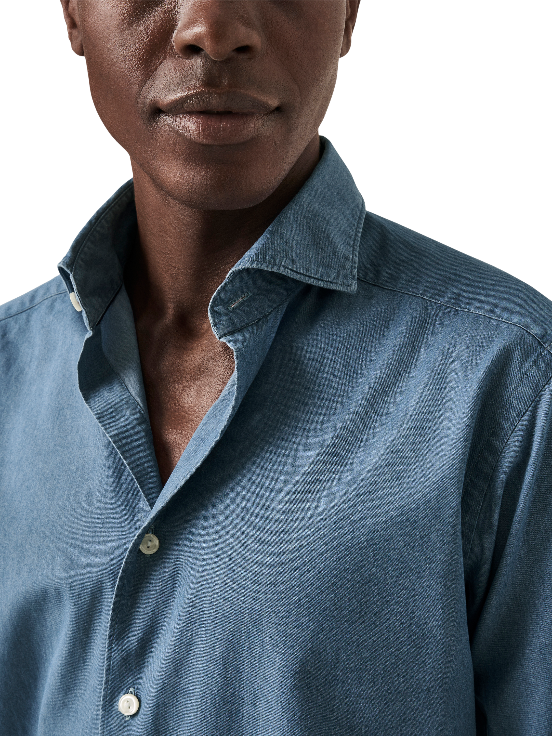 Product image 3 of 11, which shows Eton Cotton Slim Fit Denim Shirt, Blue, 14.5