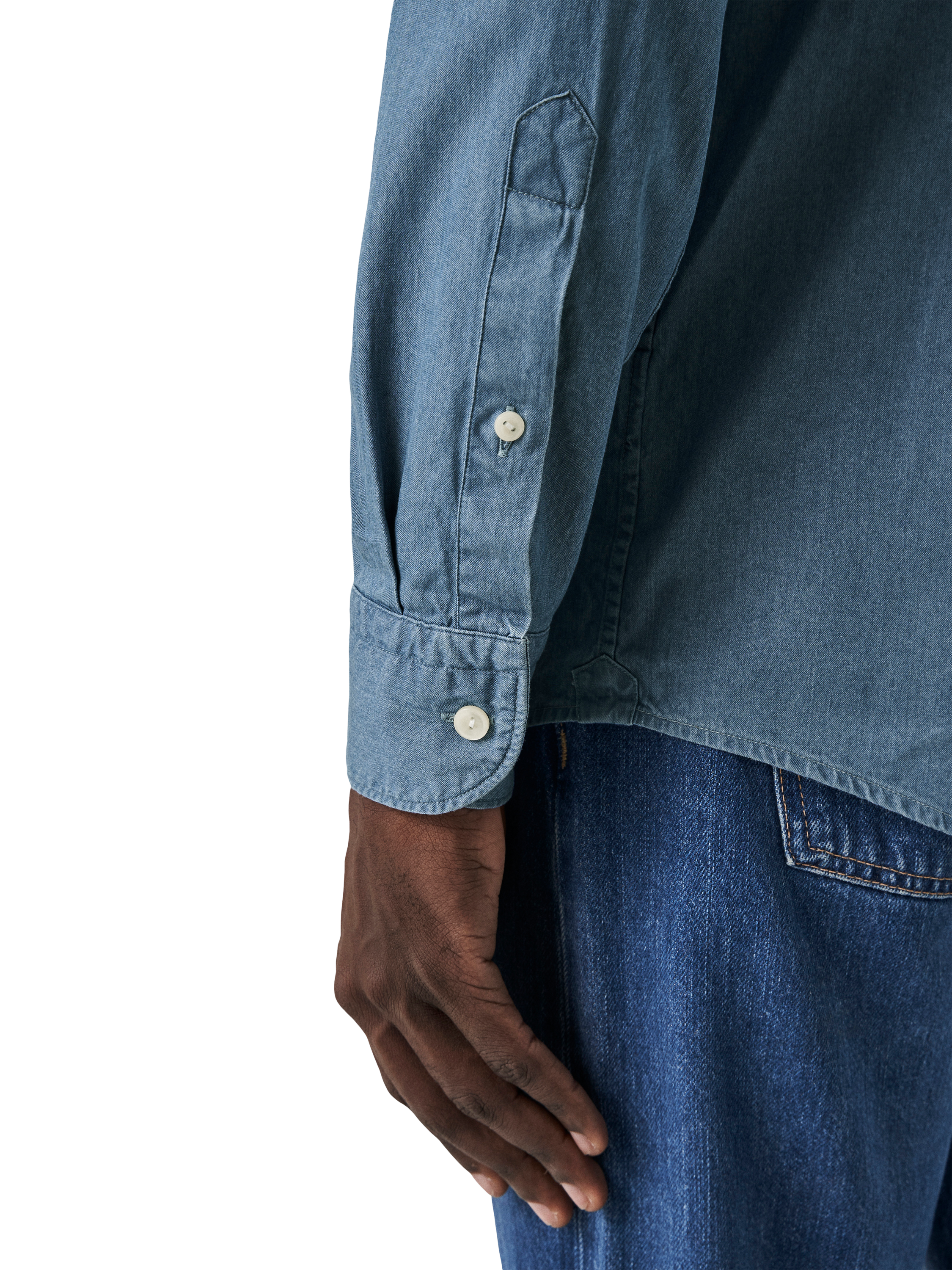 Product image 4 of 11, which shows Eton Cotton Slim Fit Denim Shirt, Blue, 14.5