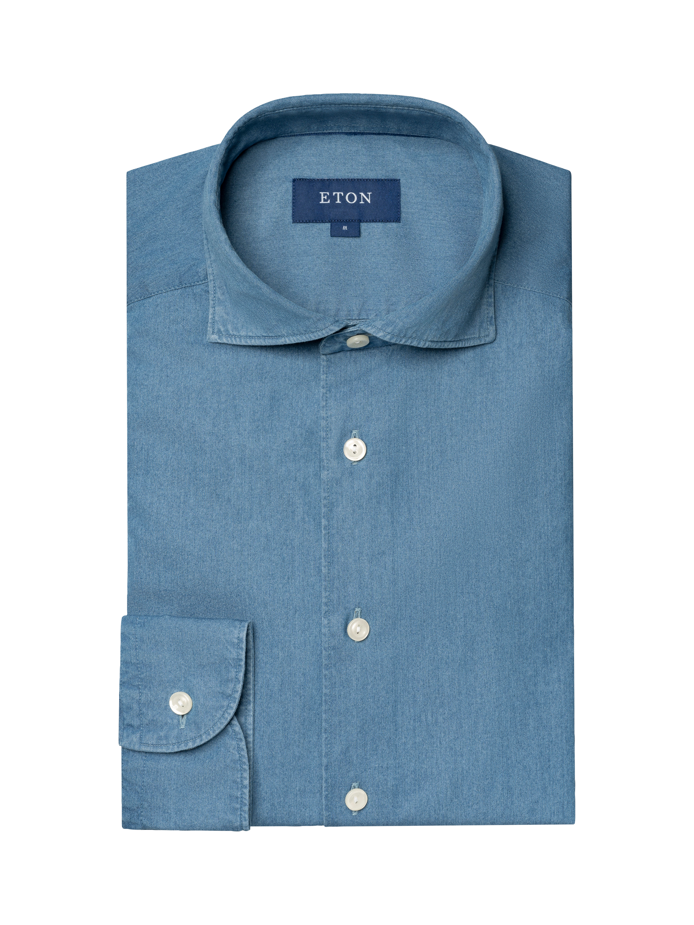 Product image 8 of 11, which shows Eton Cotton Slim Fit Denim Shirt, Blue, 14.5