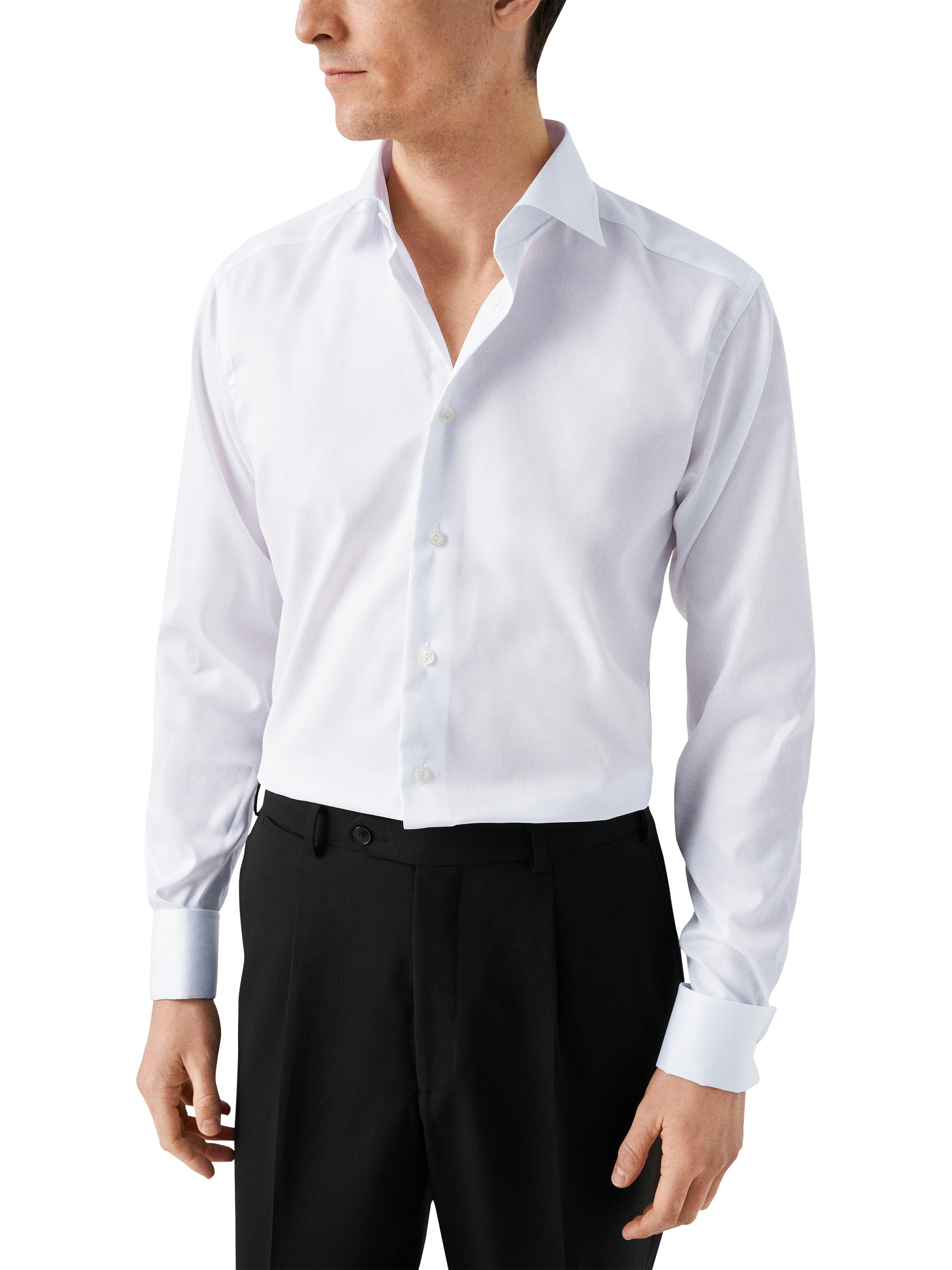 Product image 1 of 11, which shows Eton Cotton Twill Slim Fit Cutaway Collar Shirt, White, 14.5