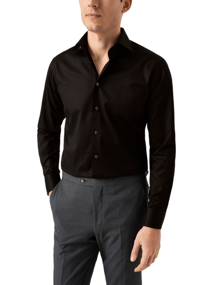 Eton Cotton Twill Slim Fit Cutaway Collar Shirt, Black, Black