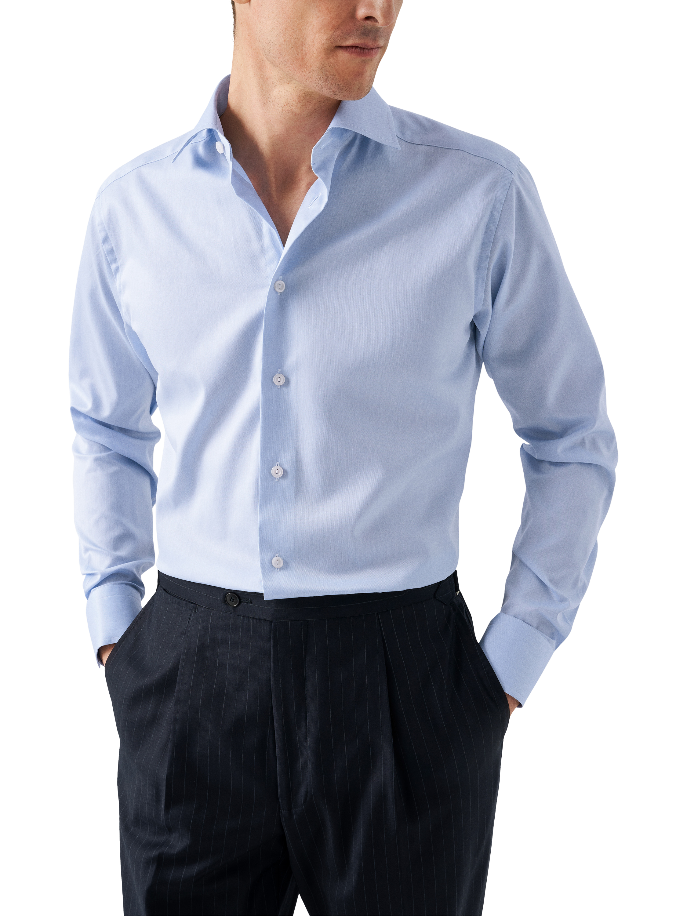 Product image 1 of 11, which shows Eton Cotton Slim Fit Cutaway Collar Shirt, Light Blue, 15