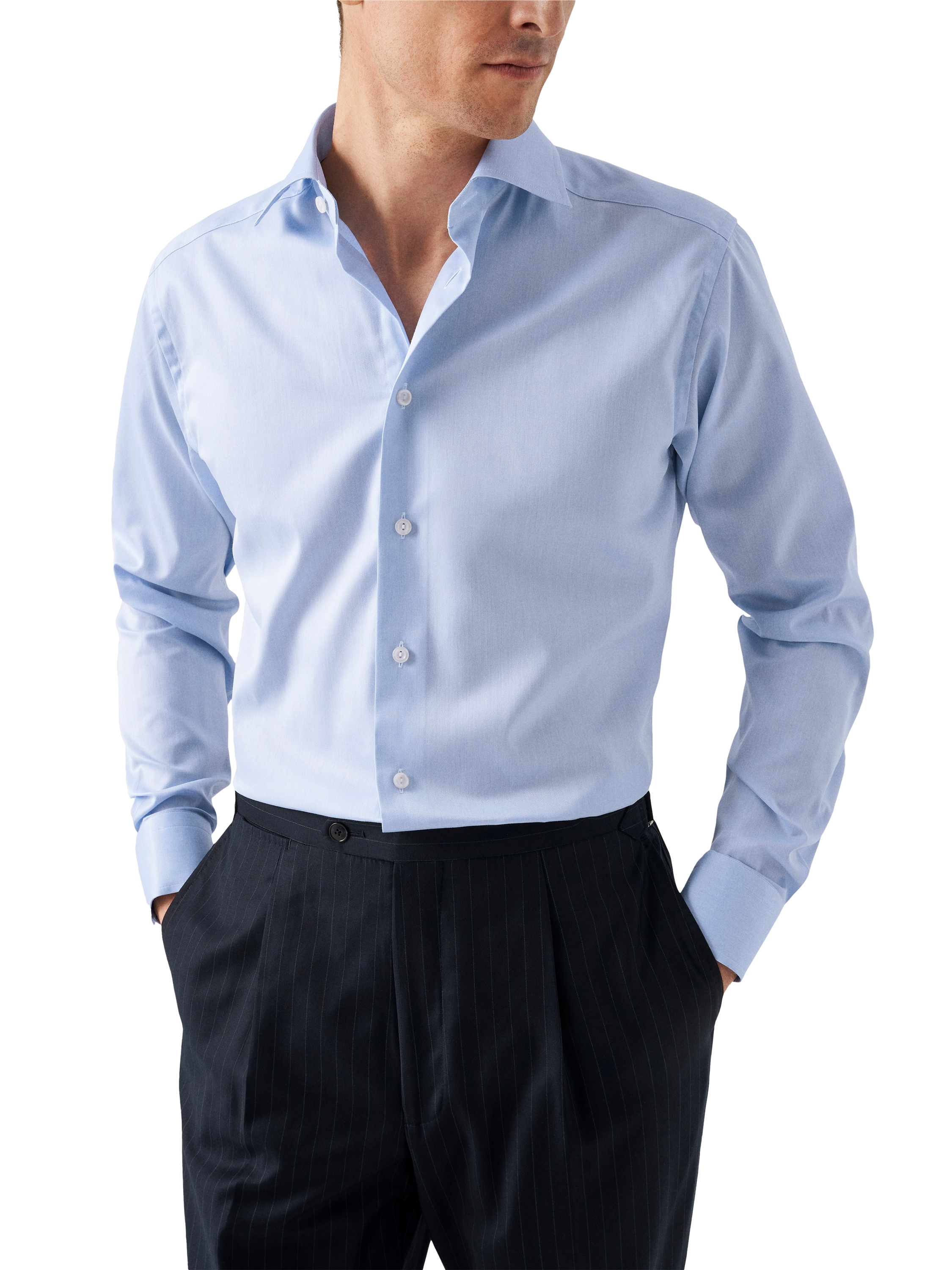 Product image 1 of 8, which shows Eton Cotton Twill Regular Fit Cutaway Collar Shirt, Light Blue, 15