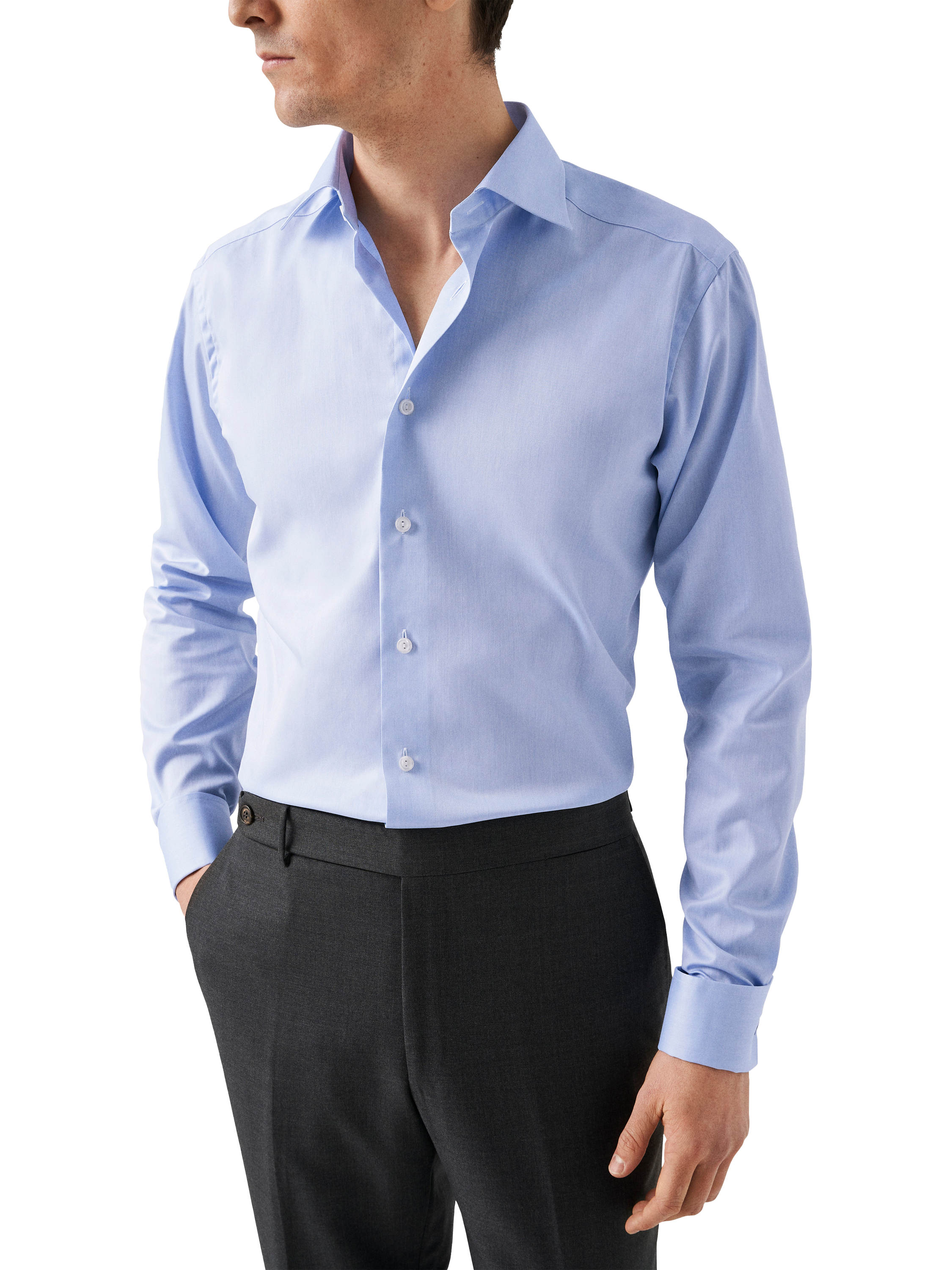 Product image 1 of 8, which shows Eton Cotton Twill Regular Fit Cutaway Collar Shirt, Light Blue, 15