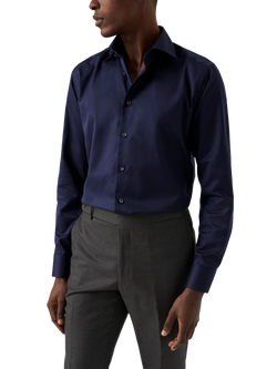 Eton Cotton Twill Slim Fit Cutaway Collar Shirt, Navy, Navy