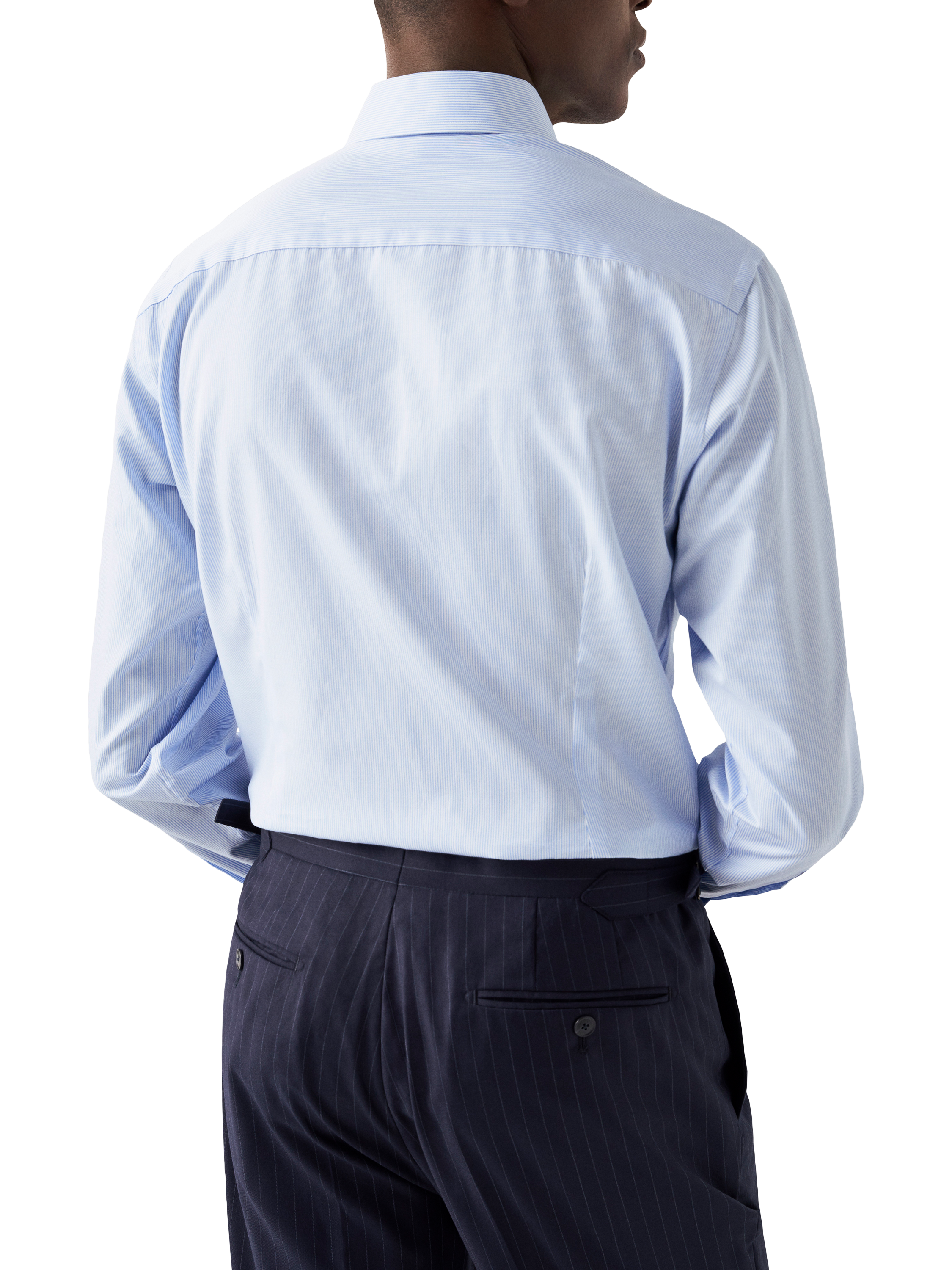 Product image 2 of 8, which shows Eton Cotton Twill Slim Fit Stripe Shirt, Light Blue, 14.5