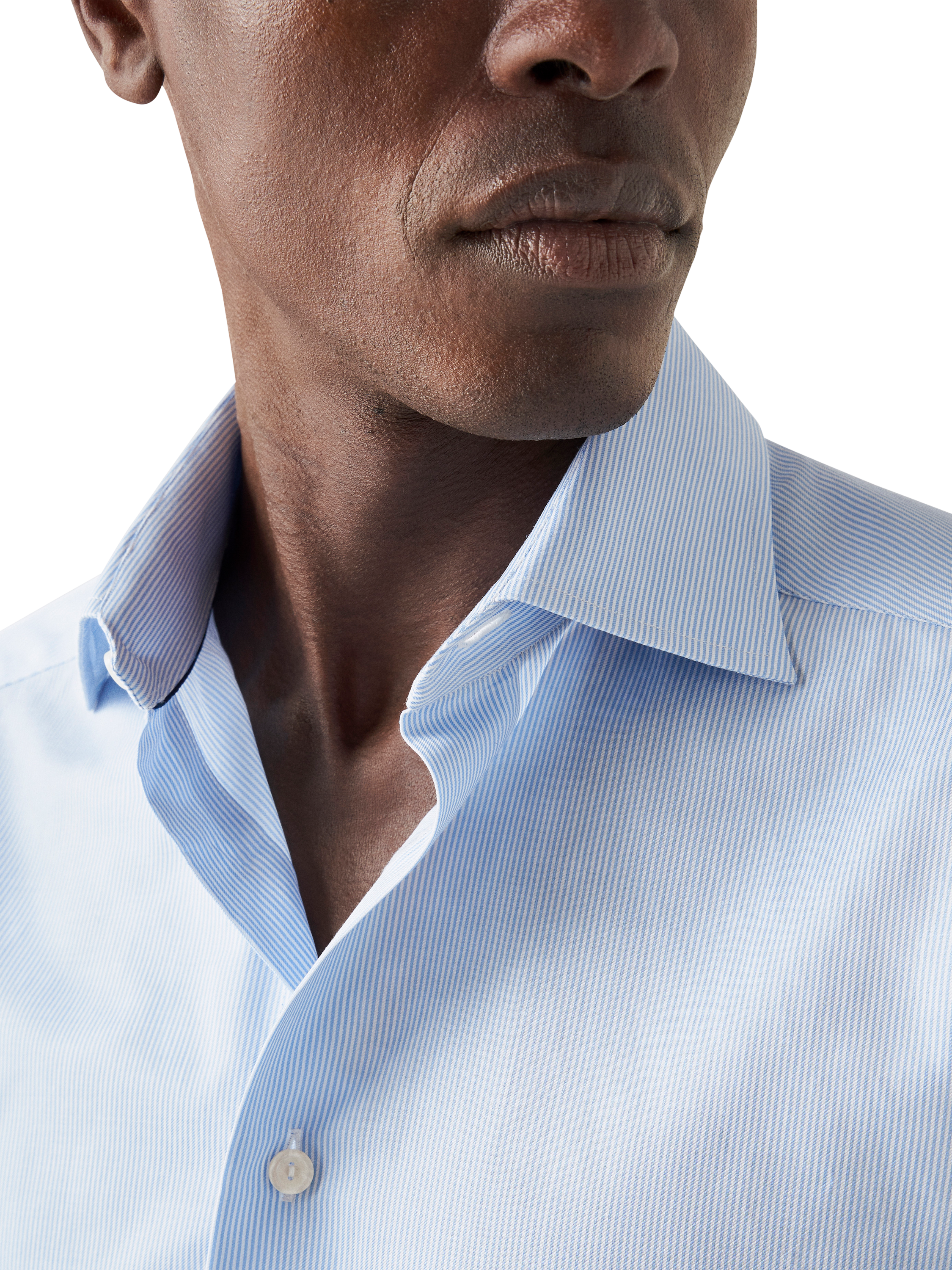 Product image 3 of 8, which shows Eton Cotton Twill Slim Fit Stripe Shirt, Light Blue, 14.5