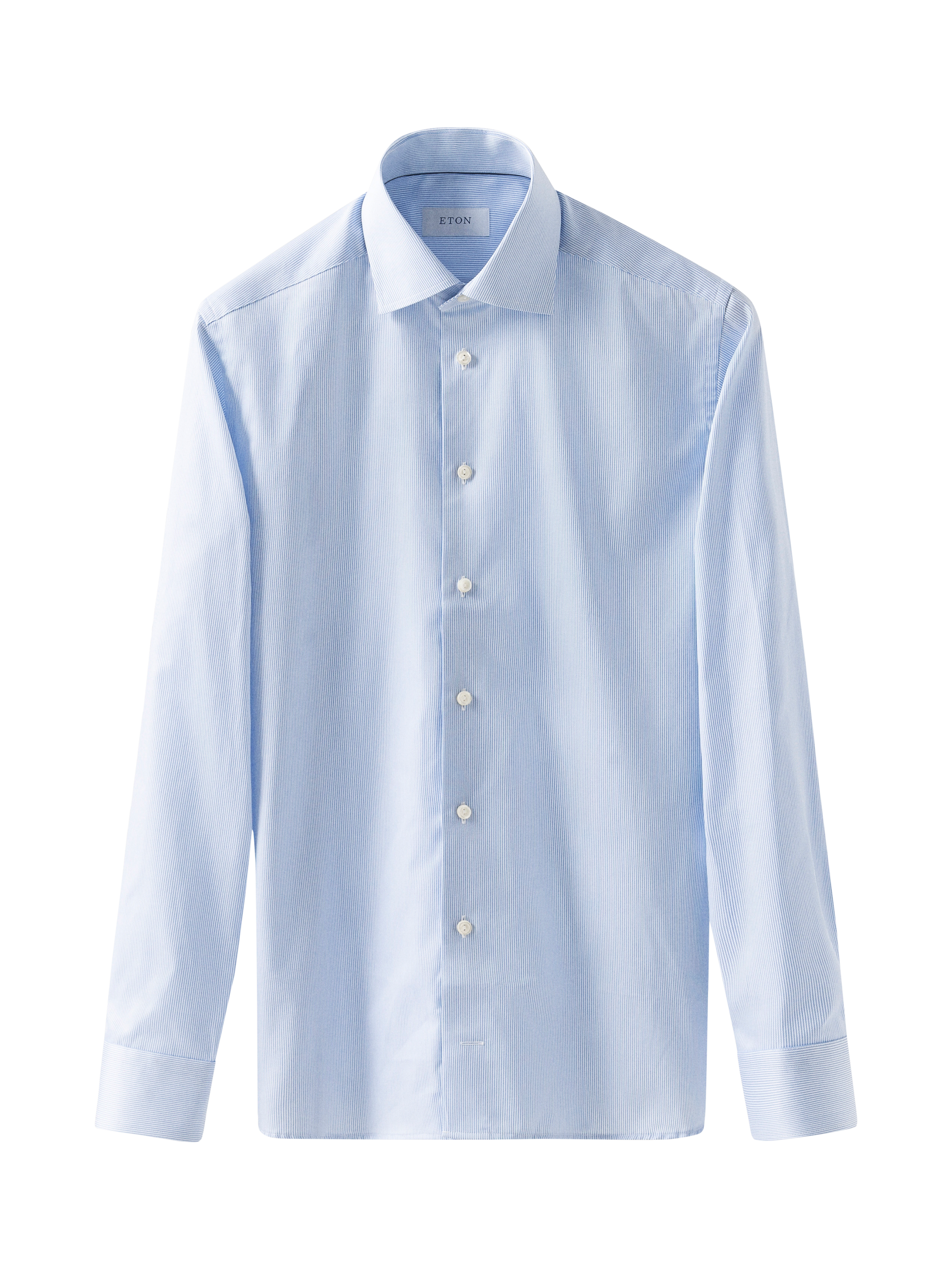 Product image 5 of 8, which shows Eton Cotton Twill Slim Fit Stripe Shirt, Light Blue, 14.5