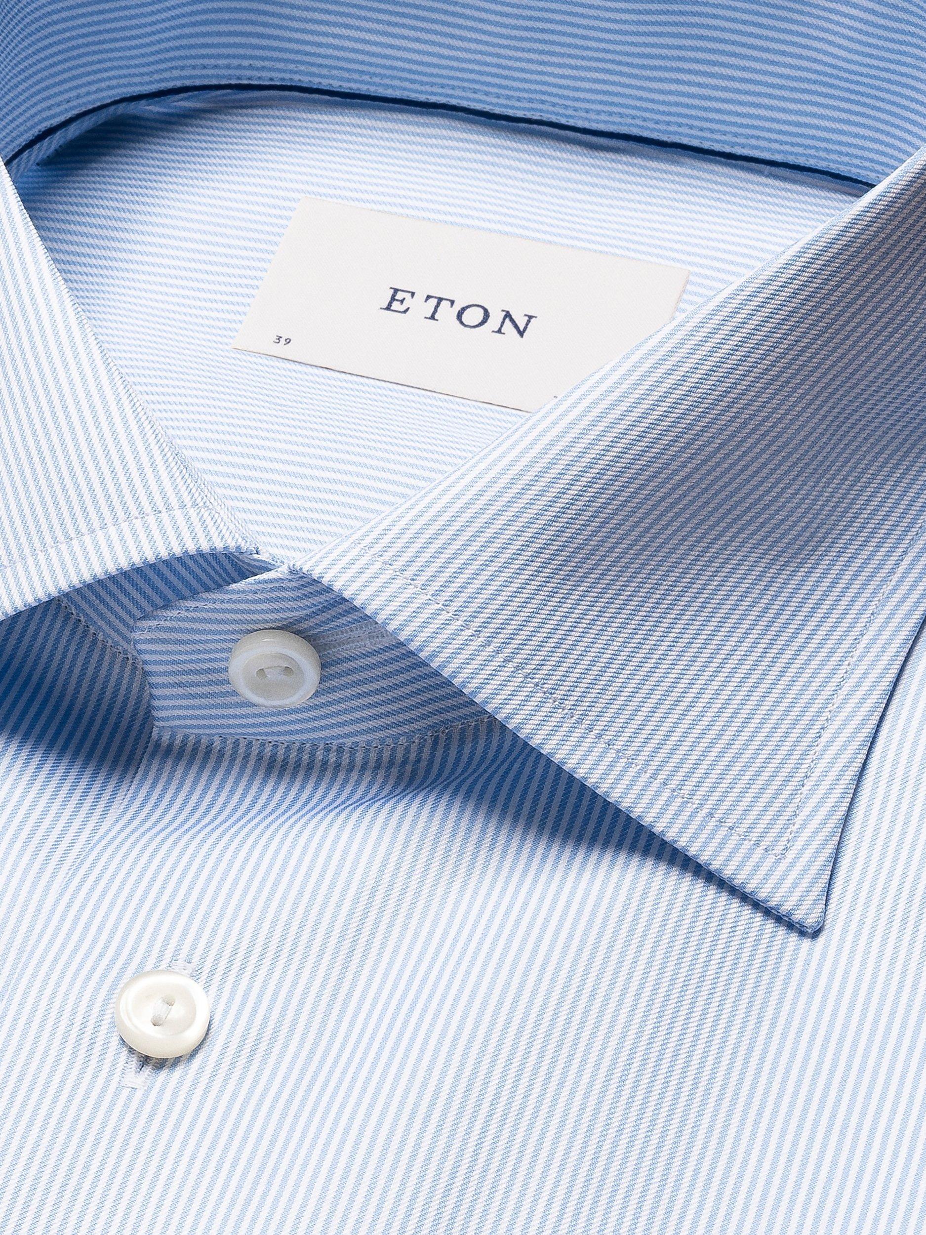 Product image 6 of 8, which shows Eton Cotton Twill Slim Fit Stripe Shirt, Light Blue, 14.5