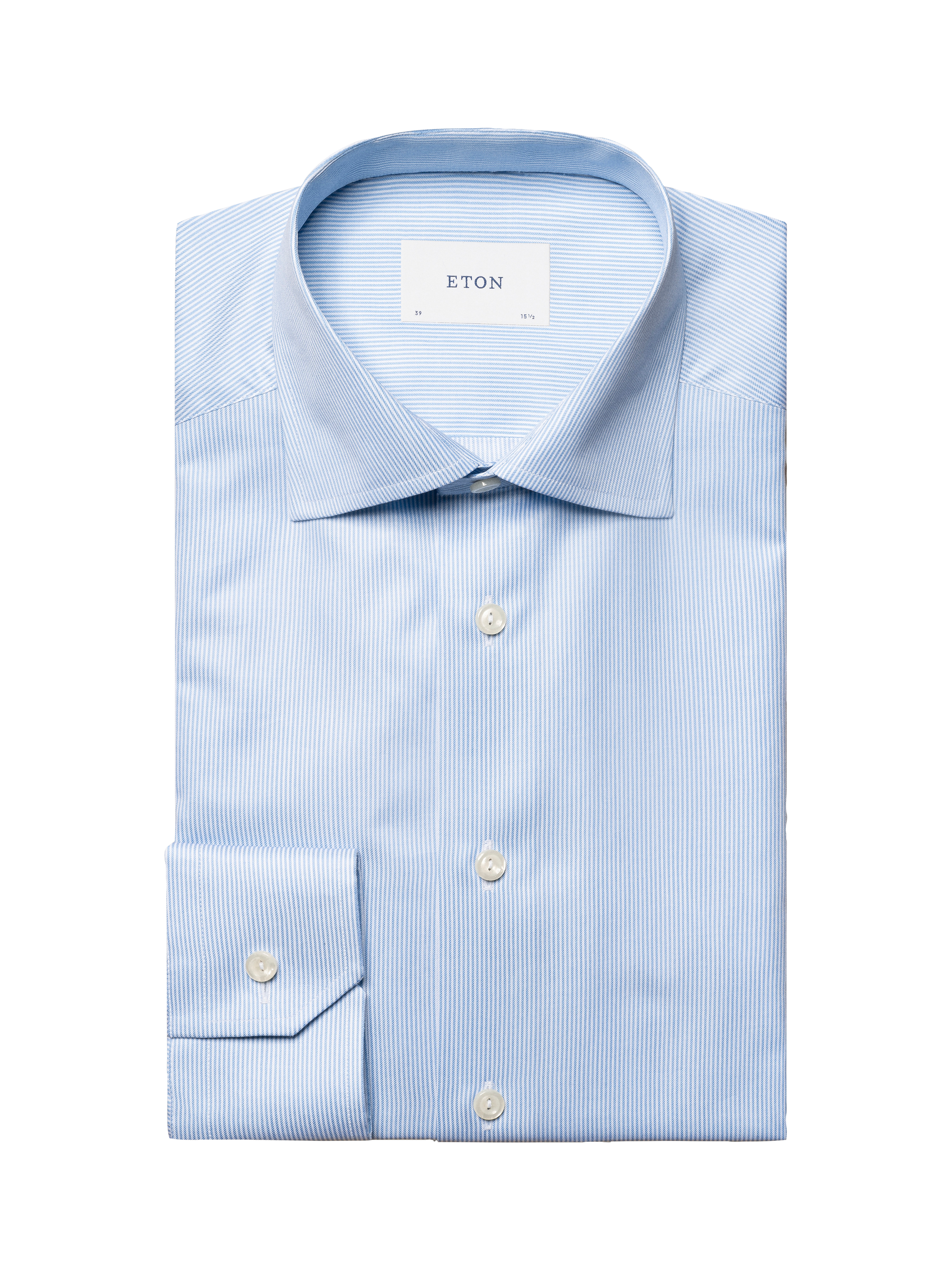 Product image 8 of 8, which shows Eton Cotton Twill Slim Fit Stripe Shirt, Light Blue, 14.5