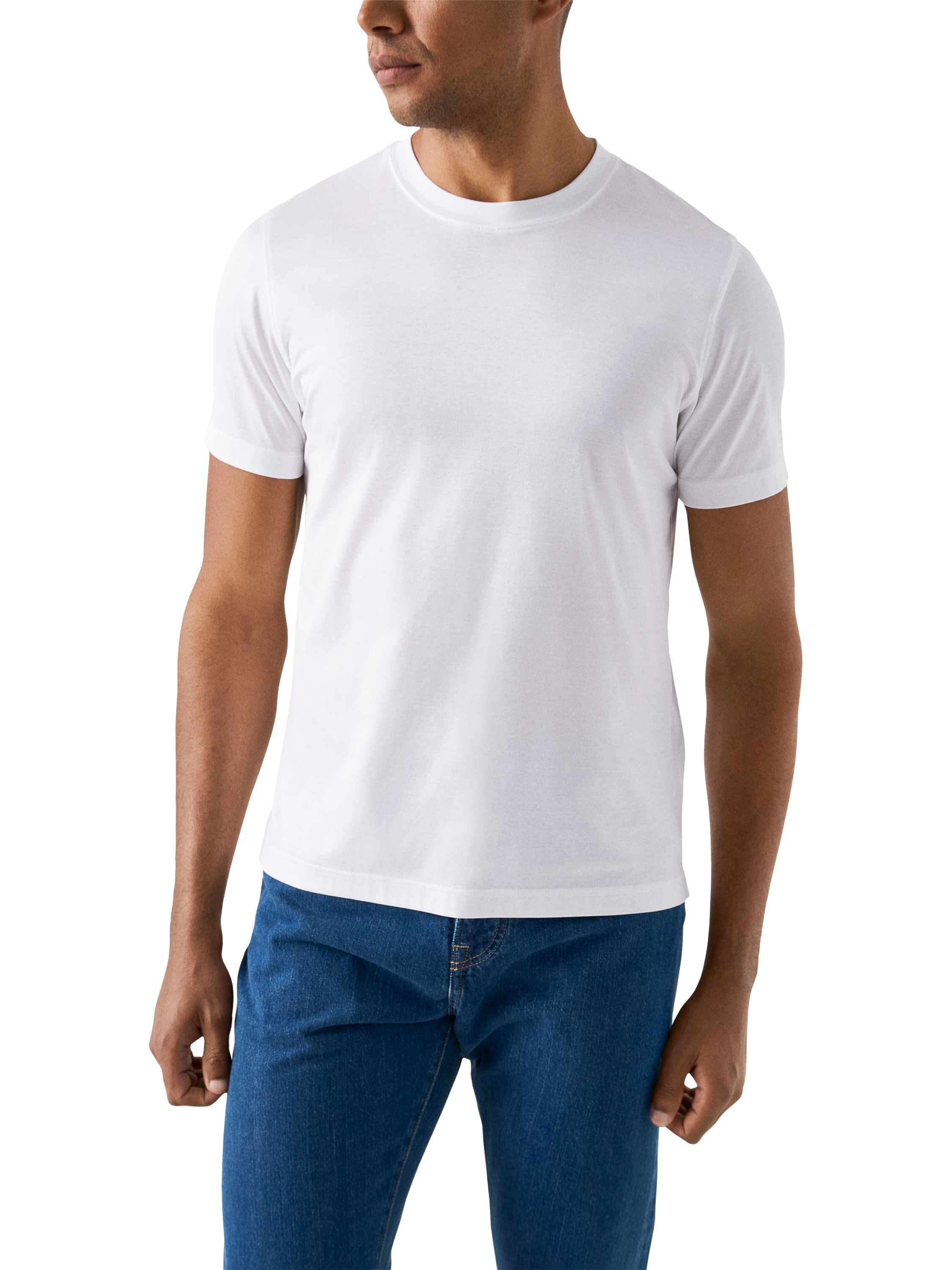 Product image 1 of 8, which shows Eton Cotton Regular Fit Short Sleeve Casual T-Shirt, White, S